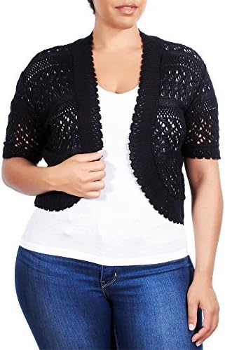 Womens Plus Size Womens Acrylic Pointelle Knit Bolero Jacket (See More Colors and Sizes)