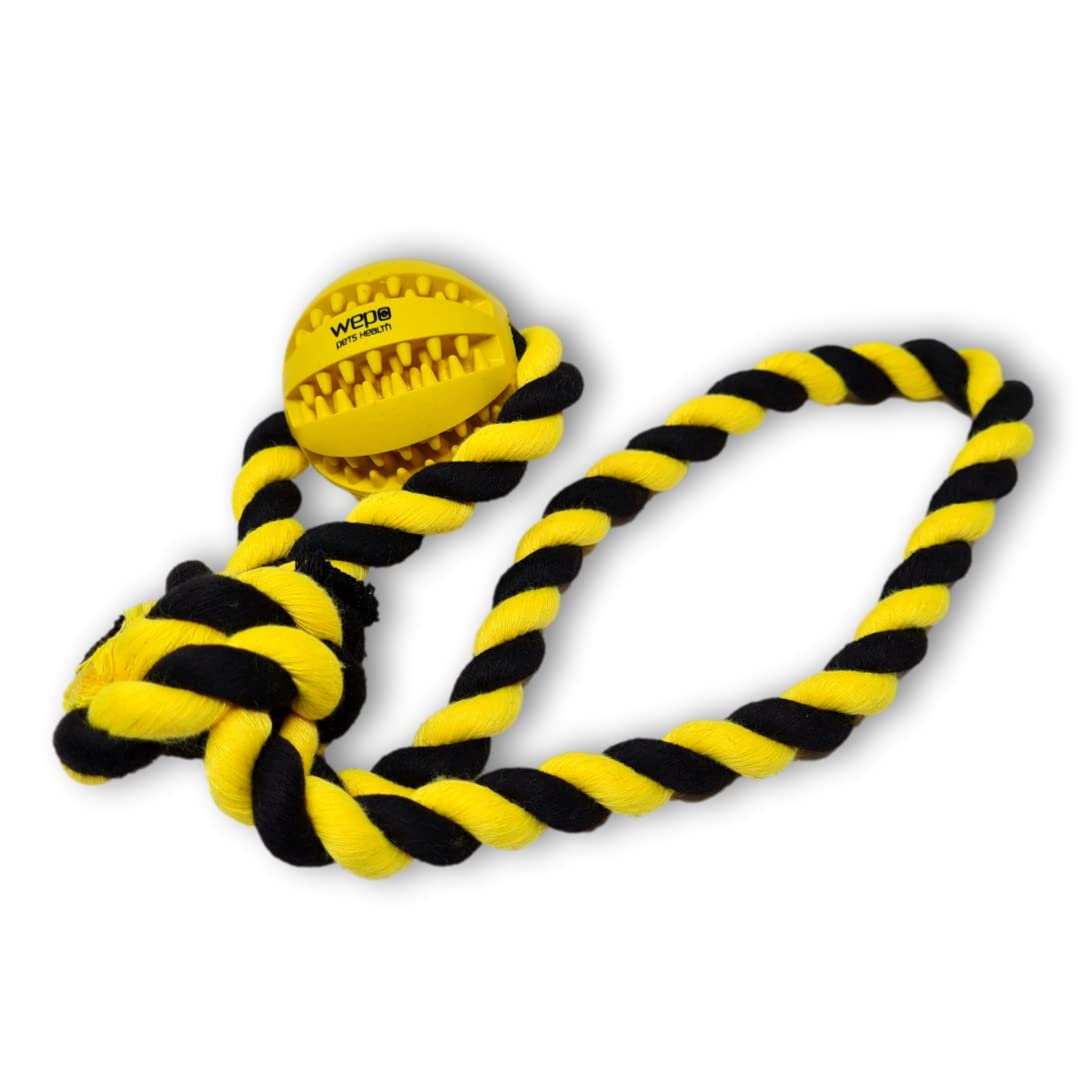 WEPO Throwing Ball for Dogs - Diameter 5 cm - Small Dog Toy - Dog Toys - Chew Toy Dog - Ball with Rope for Dogs Made of Natural Rubber with Dental Care Function - For Tearing and Tugging