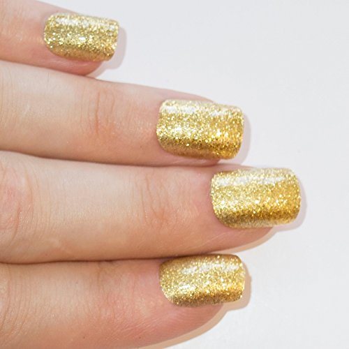 Bling Art Gel False Nails French Manicure Gold Glitter Medium 24 Tips UK - Thumbnail 2