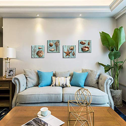 Beach Bathroom Decor Ocean Wall Art, Teal Blue Coastal Theme Nautical