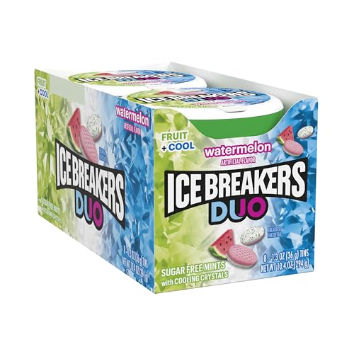 ICE BREAKERS DUO FRUIT PLUS COOL WATERMELON SUGAR FREE MINTS TINS, 1.3 OZ (8 COUNT)