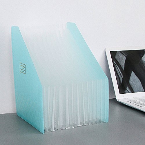 HYFAN Desktop File Organizer Box Desk Vertical Expanding File Folder Plastic Document Holder for Office School Supplies ( Blue )