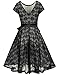 Meaneor Women Floral Lace Dress Cap Sleeve Vintage Pleated Cocktail Party Dress