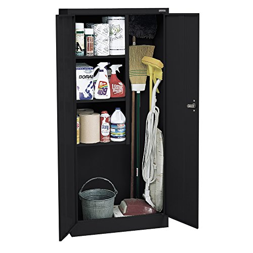 Sandusky Lee VFC1301566-09 Black Steel Janitorial/Supply Cabinet, 3 Fixed Side Shelves, 66" Height x 30" Width x 15" Depth