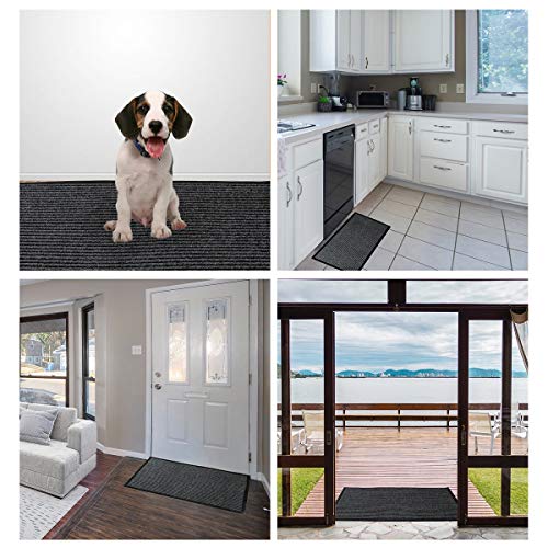 Indoor Outdoor Doormat Heavy Duty Front Door Mat Non Slip Rubber Backing Floor Mat Entrance Door Rug Welcome Mats for Shoe Scraper (17" x 30", Gray-2 Pack)