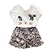 FEITONG Kids Girls Cat T-shirt + Floral Shorts Set Clothes Suit (5-6 Years, White)