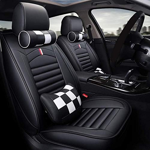 Mopow Car Seat Covers Full Set Leatherette White and Black Cushion with 2 Headrests 2 Backrests Racing Sport Style Seat Protectors Universal Breathable Adjustable Seat Pads (27-WH)