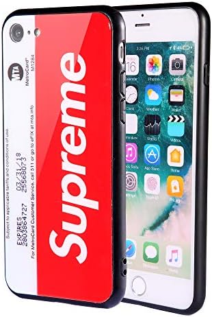 Munfa Supreme Logo Phone case Compatible with iPhone 8 / iPhone 7 (4.7 inch), Tempered Glass Back Cover Plus TPU Frame Hybrid Shell Slim Case for iPhone 8, iPhone 7 (Supreme X MetroCard)