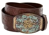 Women's Western Tooled Full Grain Leather Jean Belt Brown 1.5
