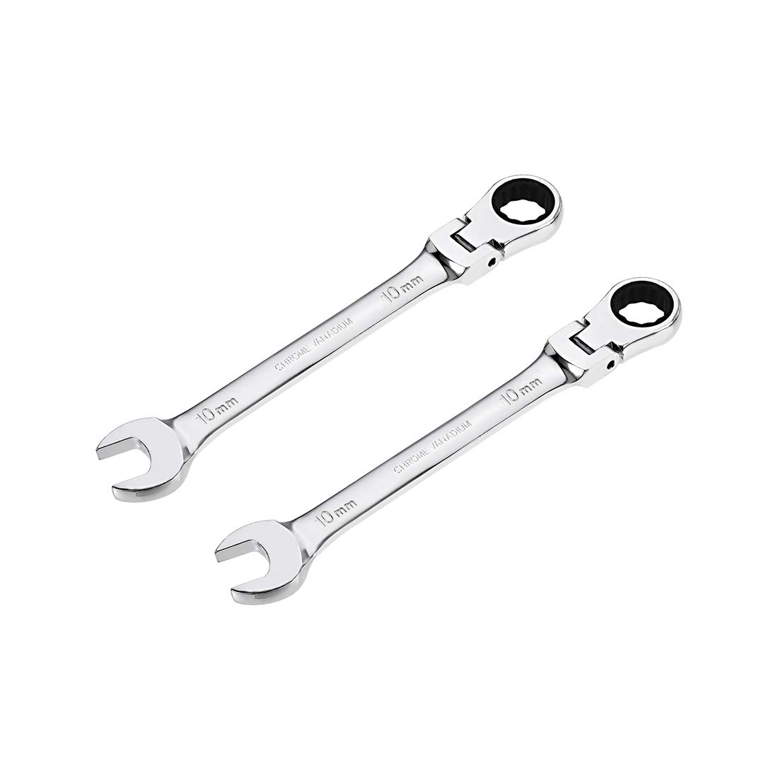 sourcing map 2 Pcs 10mm Flex-Head Ratcheting Combination Wrench Metric 72 Teeth 12 Point Rachet Box Ended Spanner Tools, Cr-V