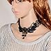 Yazilind Black Rose Flower Lace Gothic Lolita Beads Pendant Choker Necklace 12.87in