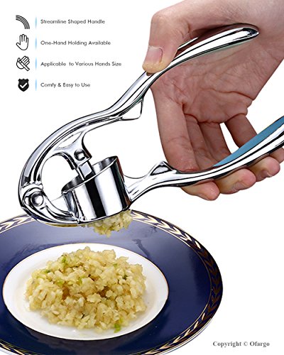 Ofargo Minced Garlic Press Kit with Arc-Shaped Handle for Kitchen Grill, 6.7’’, Silver - Thumbnail 3