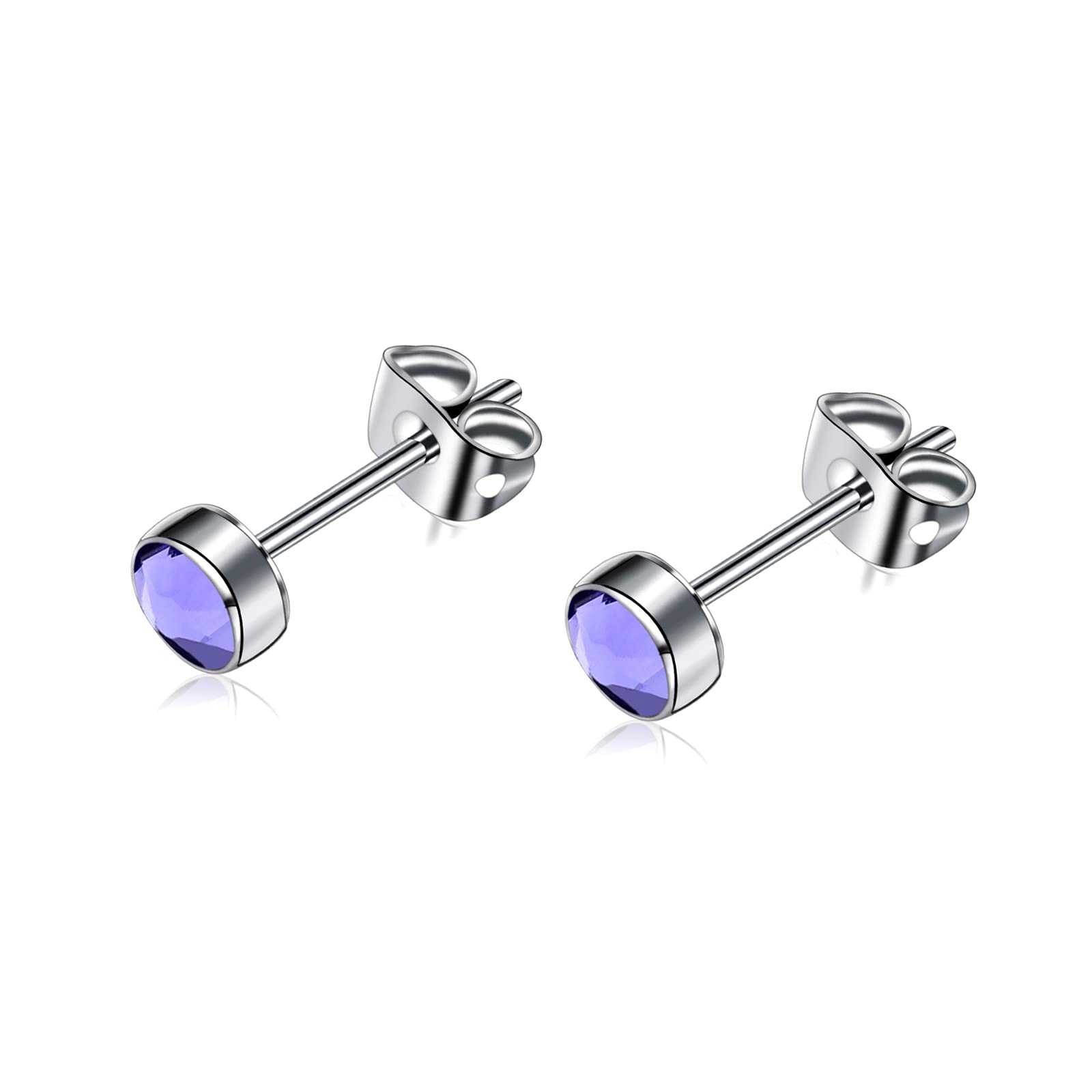Artskin G23 Titanium Crystal Stud Earrings for Women Men Girls Hypoallergenic Nickel Free 4mm Dainty Elegant Classic Stud Earrings for Sensitive Ears (4MM, Tanzanite)