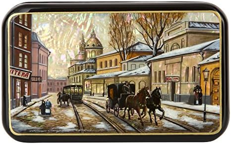 Fedoskino Hand Painted Lacquered Jewelry Box, Russian Collectible, Lacquer Painting on Mother-of-Pearl