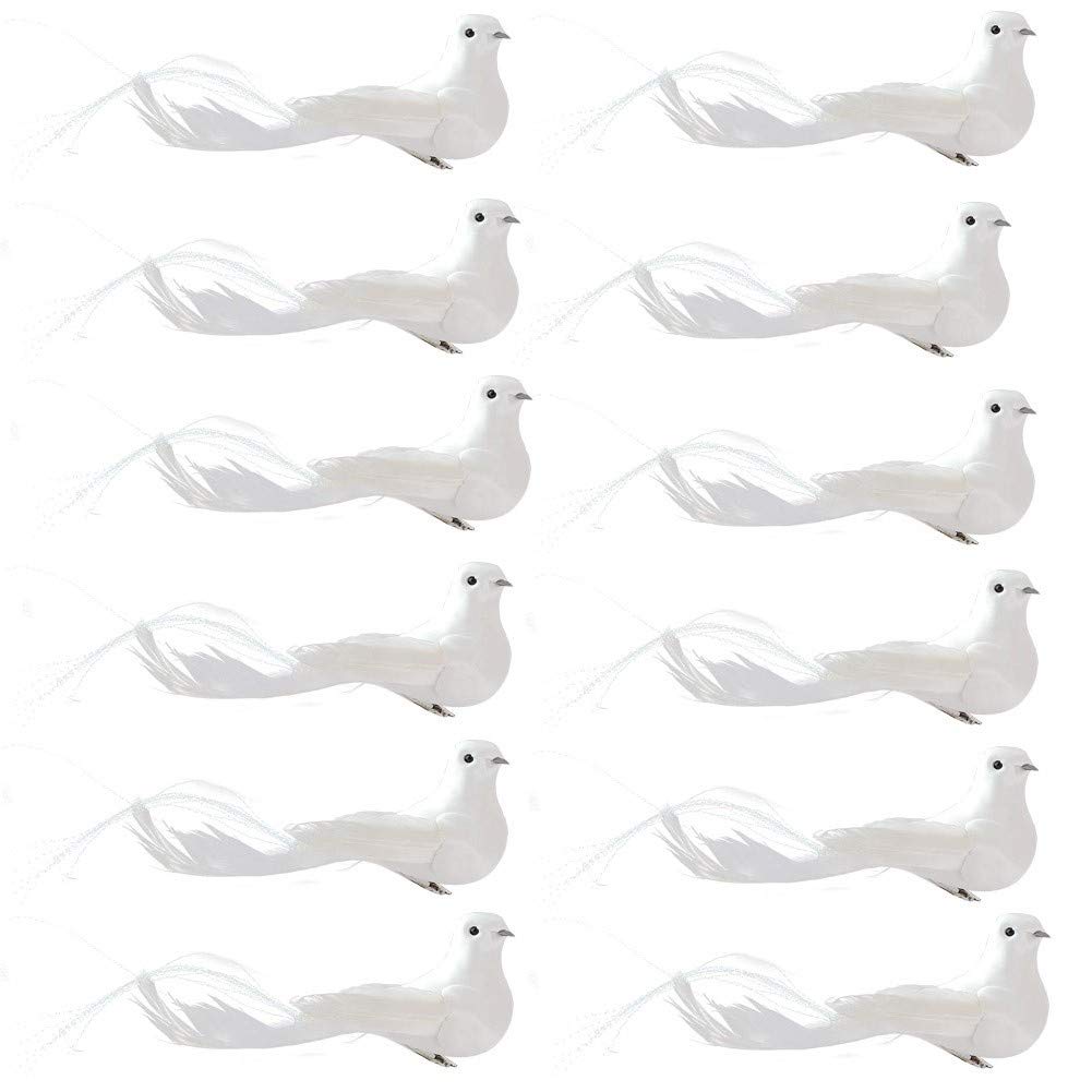 lulalula 12 Pcs Artificial Simulation Foam Birds with Clip Feather Birds for Craft on Christmas Tree Decoration White Dove Birds for Wedding Wreath Ornament