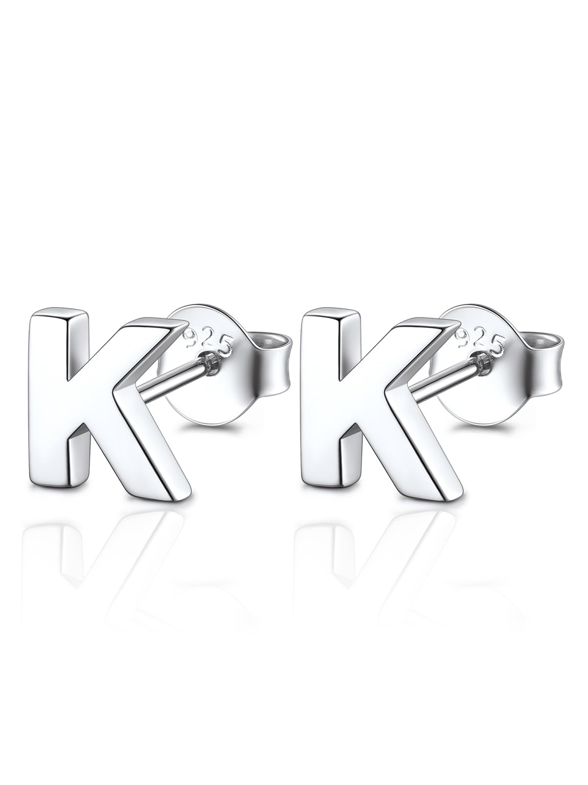 FOCALOOK Stud Earrings for Women Sterling Silver Initial Earring 925 Letter K Silver Ear Studs Personalized Alphabet Jewelry Hypoallergenic Meaningful Gifts for Her