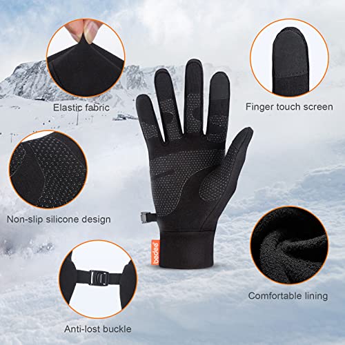bedee Running Gloves, Thermal Gloves, 2 Pcs Touchscreen Gloves Elastic Fabric Non-slip Winter Cycling Gloves Black for Men Women Running Driving Cycling Climbing Hiking Skiing.(A Pair + Black L)