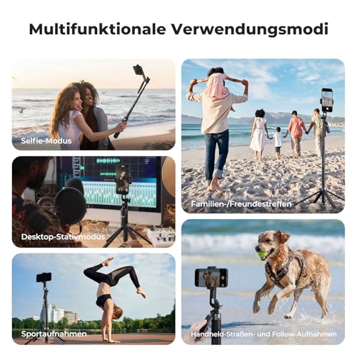 K&F Concept Selfie Stick 180 cm Self-Extending 4 Legs 360° Handle | 1/4" Gewinde inkl. Schraube, ohne Schnellverschluss-Halterung, kompatibel mit iPhone/Samsung/DJI Pocket/GoPro/Insta360, A702