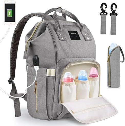 Diaper Bag Backpack, Rusuer Nappy Bags Multi-Function Waterproof Travel Backpack with USB Port Insulated Pockets Large Capacity for Baby Care