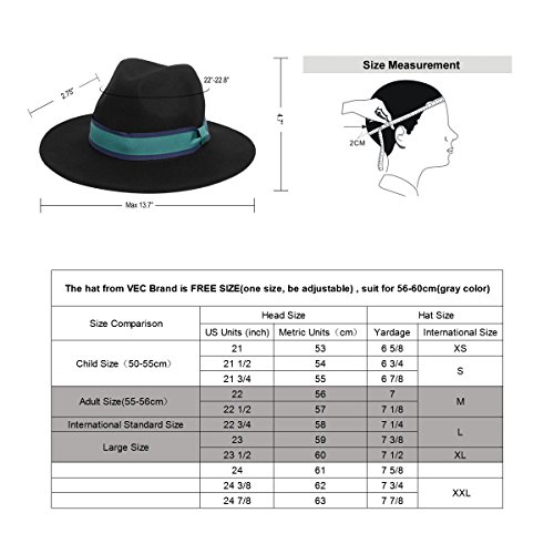 VEC 100% Wool Fedora Hat Vintage Bowler Hats Wide Brim Hat for Women - Thumbnail 6