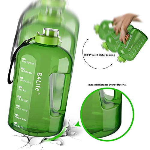 B4Life 1 Gallon Water Bottle with Time Marker, Motivational Wristband, Fitness Workout, Drink More Water Daily, Extra Large BPA-Free Water Bottle Leakproof with Flip Top-Friendship