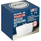 Ekopel 2K Bathtub Refinishing Kit - Pour On Bathtub Paint White Gloss Finish Kit, 1 Coat Odorless Sink and Bath Tub Paint – L