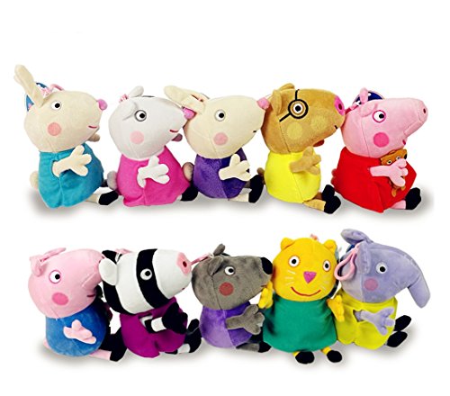 Adorable Original Plush Peppa Pig Family & Friends Pack of 10 Plush Toys Characters (Peppa Family Pack of 10)