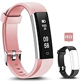 Fitness Tracker, LYOU U5 Activity Tracker: Fitness Watch Smart Bluetooth Wristband with Sleep Monitor and Black Replacement Strap for Android or iOS (Pink+black(strap))