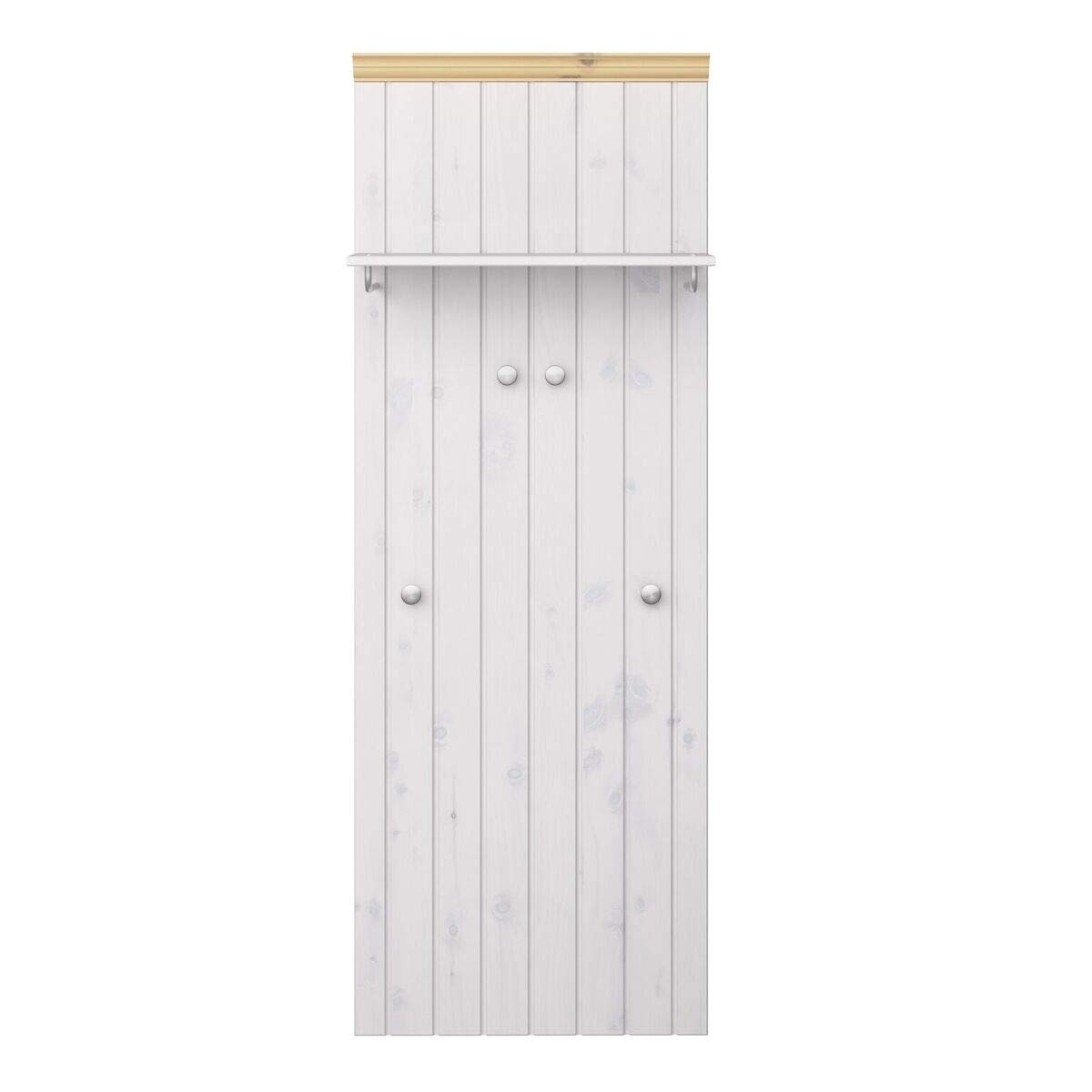 Steens Monaco Coat Rack Panel 52 x 144 x 7 cm (W x H x D), Solid Pine, White, Real Wood in Country House Style