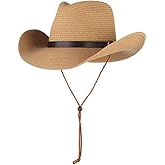 Wide Brim Straw Cowboy Hat for Men Women Western Cowgirl Sun Hat Packable UPF 50+ Beach Cap Shapeable Fedora Panama Cap