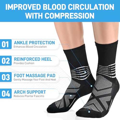 IRAMY Compression Ankle Support Socks Men Running Women Trainer Wicking Plantar Fasciitis Relief Hiking Crew Socks 3 Pairs