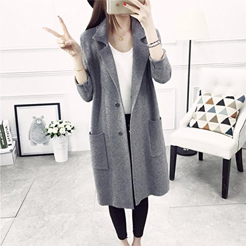 LoDdSFOT Turn-Down Collar Long Cardigan Core-Spun Yarn Knitting Coat Covered Button Sweater For Autumn Winter