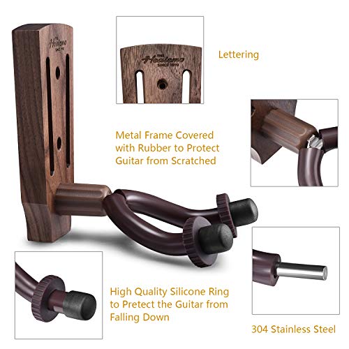 Guitar Wall Mount, Black Walnut Guitar Wall Hanger, Guitar Hook Stand Accessories for Acoustic Electric Bass Ukulele Guitar Holder (3 Pack)