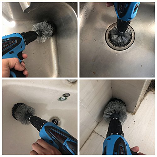 JIWINNER 4 Piece Medium and Stiff Brush with Drill Attachment Scrubbing Brushes for Cleaning Car Tires,Carpet, kitchens,Bathrooms, Showers, Tubs, Boats Power Scrubber Kit - Thumbnail 2