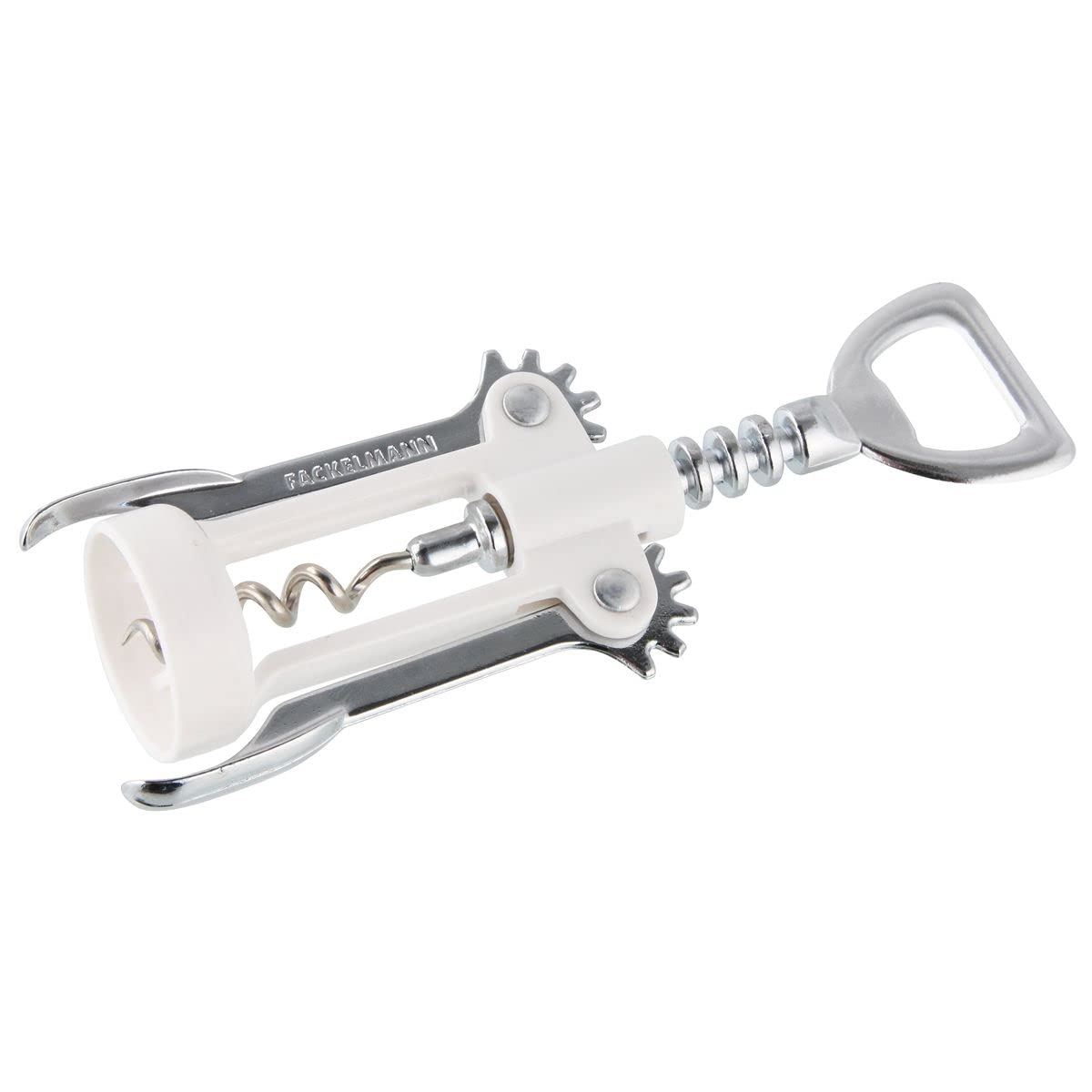 Fackelmann Corkscrew/Bottle Opener of Metal, Silver/White, 6.5-Inch
