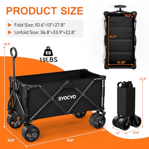 Beach Wagon 420LBS – Heavy Duty Wagons Carts Foldable, Collapsible Wagon with Big Wheels for Sand & Cup Holders for Camping Garden Sports Grocery
