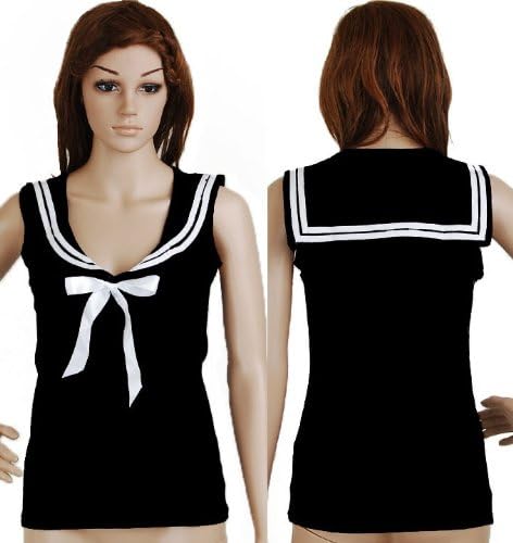 Shirt Black Sailor Nautical 50s Pin up Vintage Retro Rockabilly Women's Clothing Top Blouse L , Large
