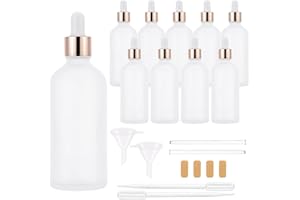 Njvial 10 Pack 100ml Frosted Glass Dropper Bottles for Essential Oils, 3.38oz Eye Dropper Bottles with Rose Golden Caps for T