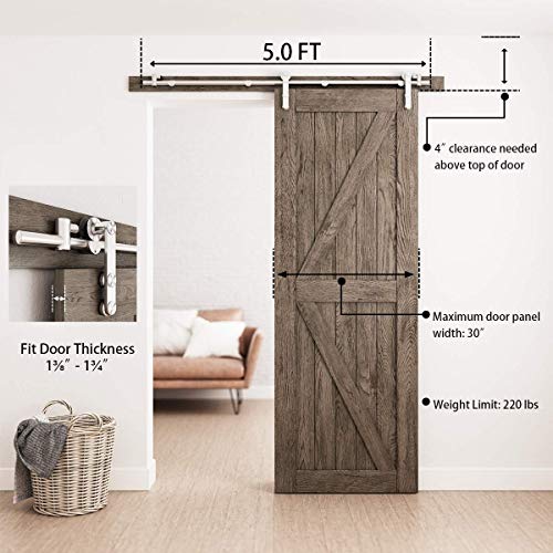 SMARTSTANDARD 5 Feet Stainless Steel Sliding Barn Door Hardware Kit