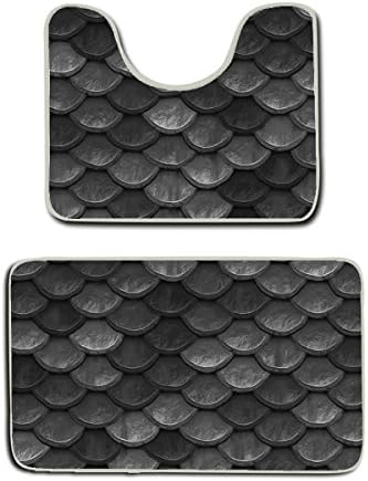 US TANG Memory Foam 2 piece bathroom rug set - beautiful charcoal gray mermaid fish scales - Skidproof bath Mat And Toilet Seat Contour Cover rug
