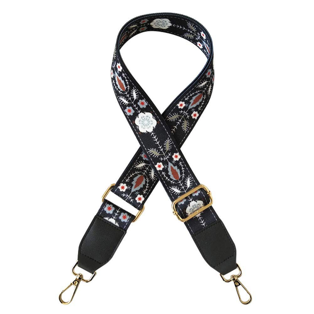 Asudaro Shoulder Strap, Floral Bag Strap, Shoulder Strap, Universal Shoulder Strap for Ladies Handbags, Shoulder Strap, Adjustable 80-130 cm, 3.8 cm Wide, black white-black