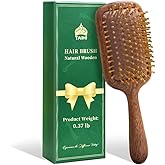 Hair Brushes for Women Men Kids Natural Green Sandalwood Wooden Hair Brush with Ergonomic Handle Enhance Shine Detangling Hairbrush for Dry Curly Thick Thin Straight Hair