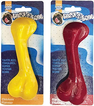 GOODBOY GNAW A BONE 2 PACK NYLON DENTAL DOG CHEW TOY 1 BACON 1 CHICKEN