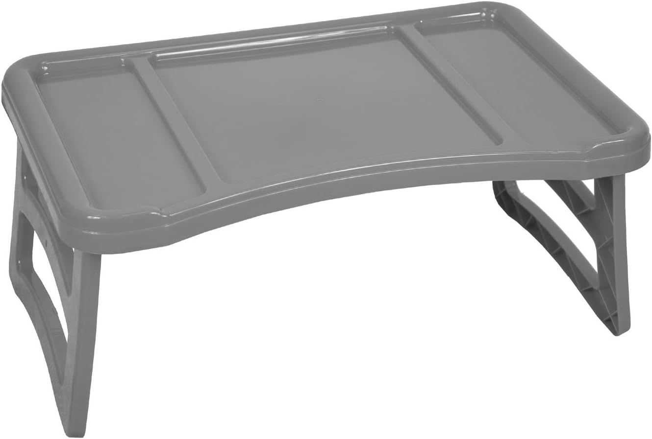 Breakfast in Bed Plastic Colour Folding Serving Tray TV Dinner Meal Tray - SILVER - 23.5cm (H) x 50cm (L) x 32cm (W) Lightweight Design with Wipe Clean High Gloss Finish.