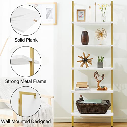 SUPERJARE Modern Ladder Shelf, 5Tier Open WallMounted Bookshelf with