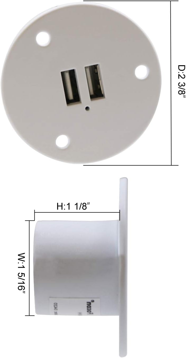 Facon RV USB Charger Socket Power, High Speed Charging 5V / 2.4A Dual USB Outlet, Recessed Mount with Green Indicator Light, USB Outlet for RV Trailer Camper Boat Marine Motorhome (White): Automotive