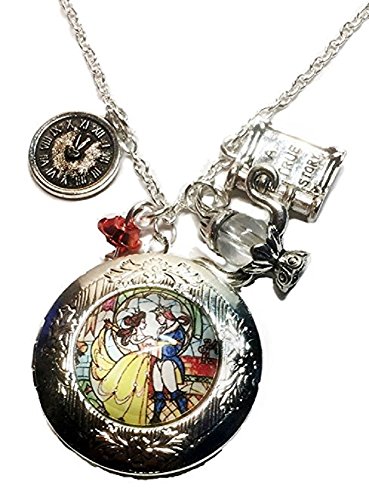 Beauty and The Beast Glass Domed Pendant Locket Necklace W/Charms