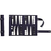 McGregri Travel Backgammon Set Roll-Up Leather Board Game (Navy Blue) | Portable Roll-Up Backgammon Game with Leather Board, Travel Set, Multiple Colors Available