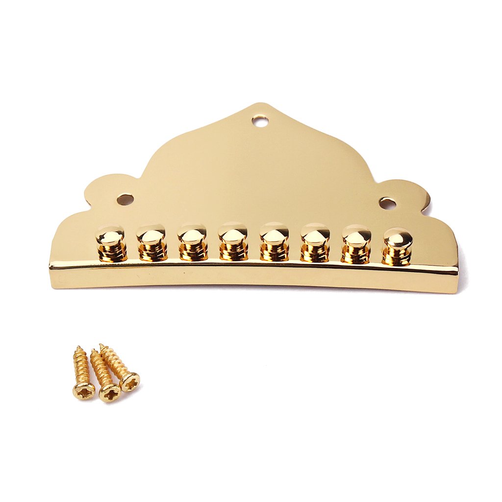 Alnicov 8 String Zinc Alloy Mandolin Tailpiece With 3pcs Screws for Mandolin Parts Gold
