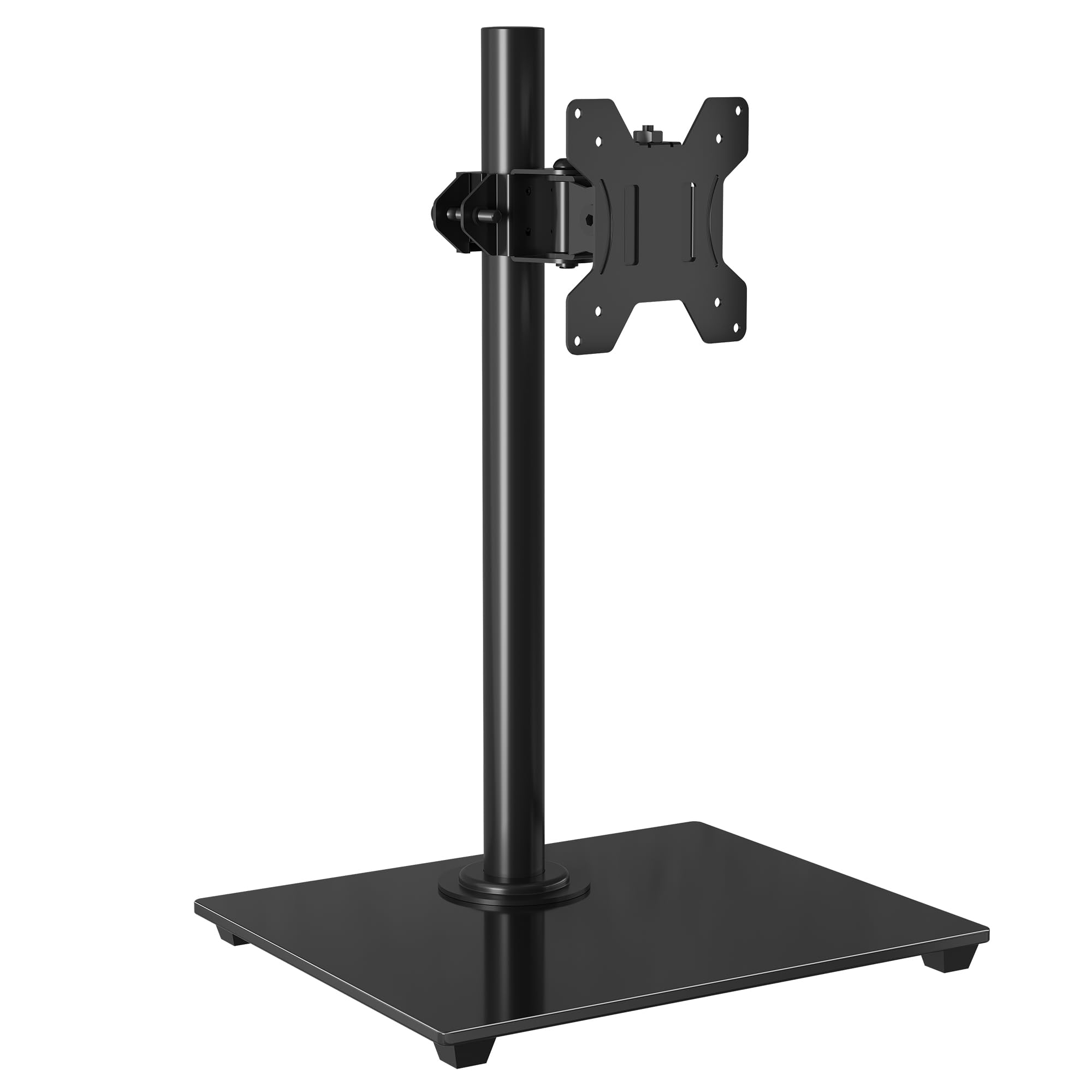 BONTEC Single Arm Monitor Stand for 13-32 Inch, Height Adjustable Monitor Mount, Tilt ±75°, Swivel ±80°, Rotate 360°, VESA 75x75/100x100, Holds Up to 10 KG, Freestanding with Tempered Glass Base